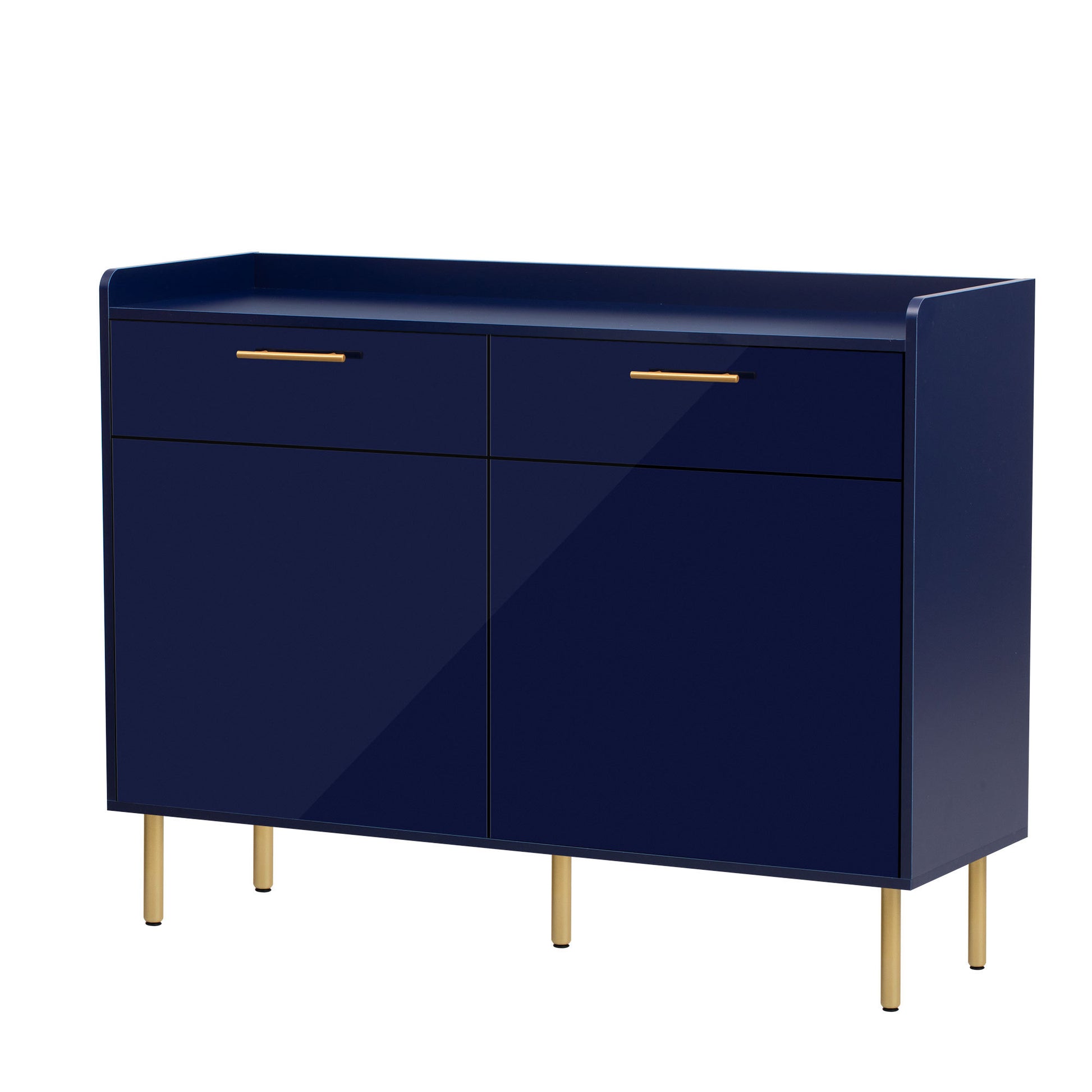 Wooden Storage Cabinet With Drawers, Steel Pipe Table Legs, Suitable For Hallway, Study, Living Room. Navy Blue Mdf