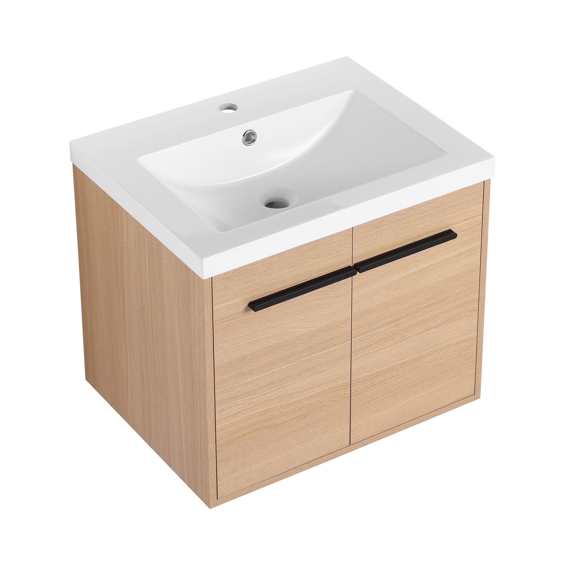 Oak 24 Inch Bathroom Vanity With Resin Countertop Sink, 2 Doors Bathroom Cabinet Set Oak Bathroom American Design Engineered Wood