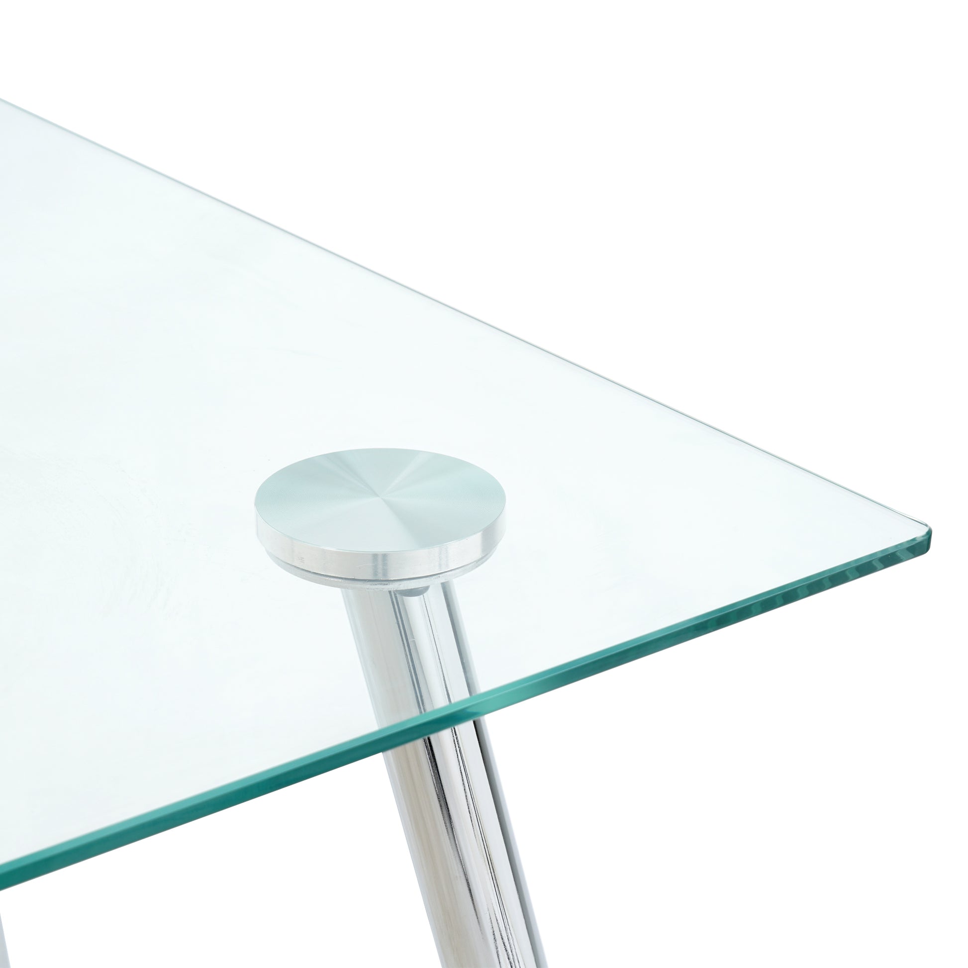 Modern Simple Rectangular Glass Dining Table, Solid Tempered Glass Tabletop, Electroplated Table Legs, Gray Pu Dining Chair Set, Suitable For Restaurant Kitchen Use Set Of 7 Upholstered Chair Glass Gray Pu Seats 6 Metal Rectangular Dining Table With