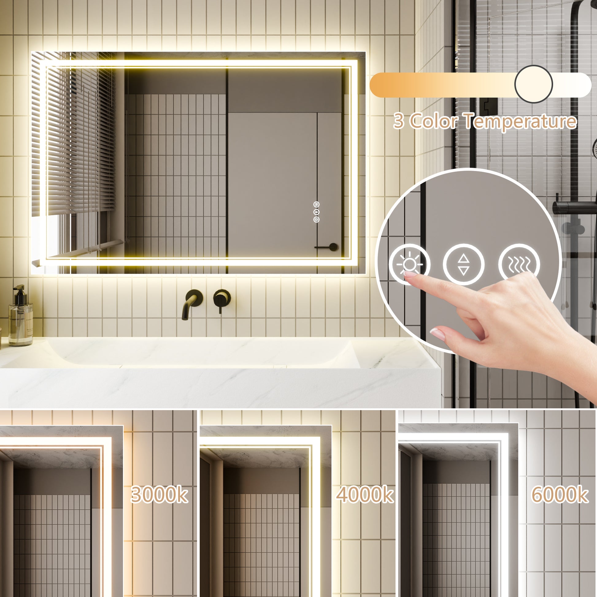LED Bathroom Mirror, 32x48 inch Bathroom Vanity white-aluminium