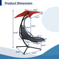 Hanging Chaise Lounger With Removable Canopy, Outdoor Swing Chair With Built In Pillow, Hanging Curved Chaise Lounge Chair Swing For Patio Porch Poolside, Hammock Chair With Stand Orange Orange