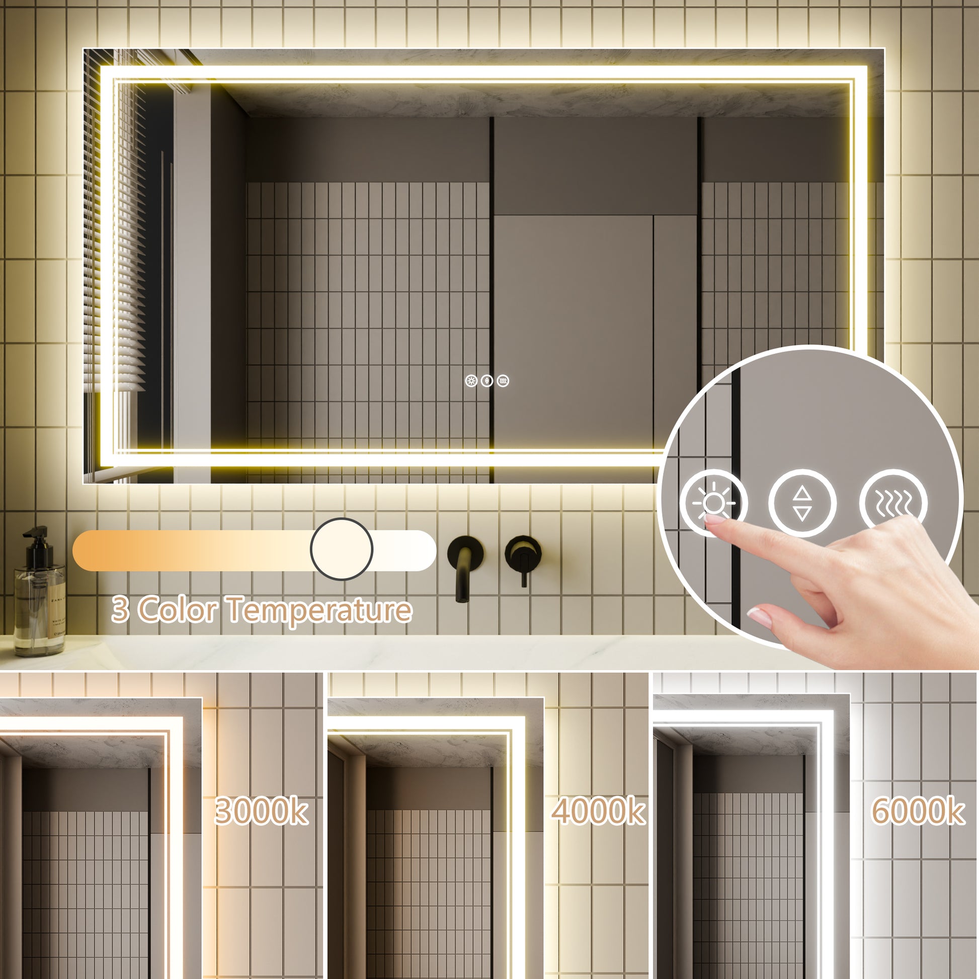 LED Bathroom Mirror, 30x55 inch Bathroom Vanity white-aluminium
