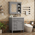 30'' Bathroom Vanity With Top Sink, Modern Bathroom Storage Cabinet With 2 Drawers And A Tip Out Drawer, Freestanding Vanity Set With Mirror Cabinet, Single Sink Bathroom Vanity 3 Grey 2 5 Bathroom Freestanding Solid Wood Mdf Resin Painted