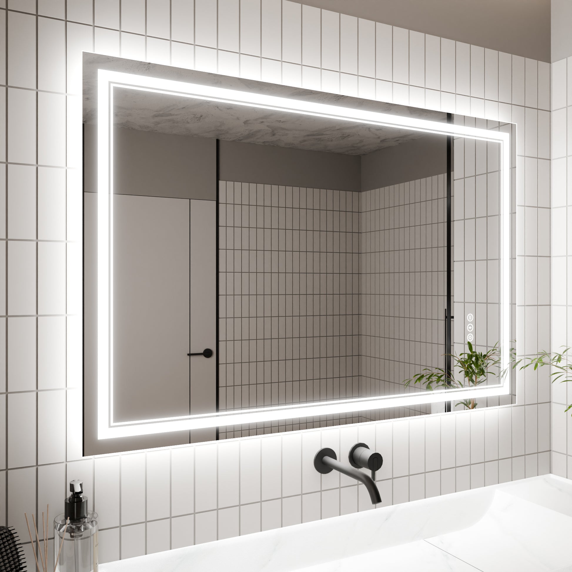 LED Bathroom Mirror, 32x48 inch Bathroom Vanity white-aluminium