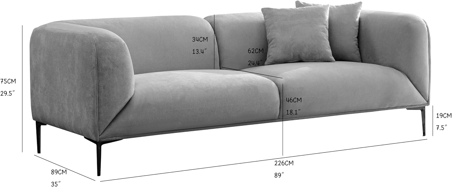 Wks2 White Sofa, Equipped With 2 Throw Pillows, Can Be Placed In The Studio, Living Room, Attic Multiple Scenes, Size 89.37* 35.43* Height 28.74 Inches White Fabric 3 Seat