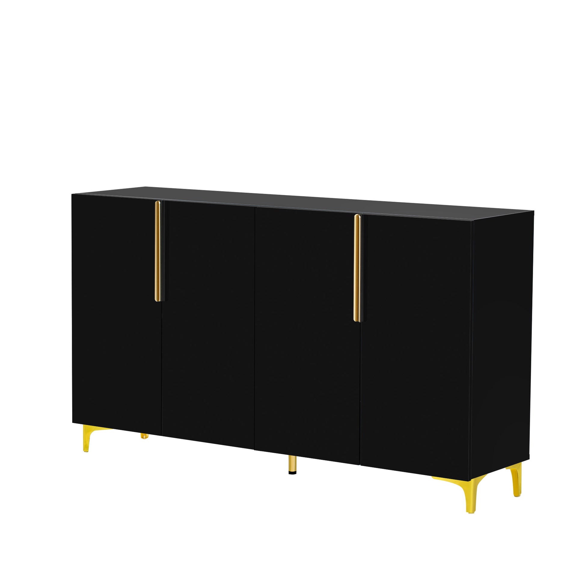 Glossy Finish Light Luxury Storage Cabinet, Adjustable, Suitable For Living Room, Study, Hallway. Black Mdf