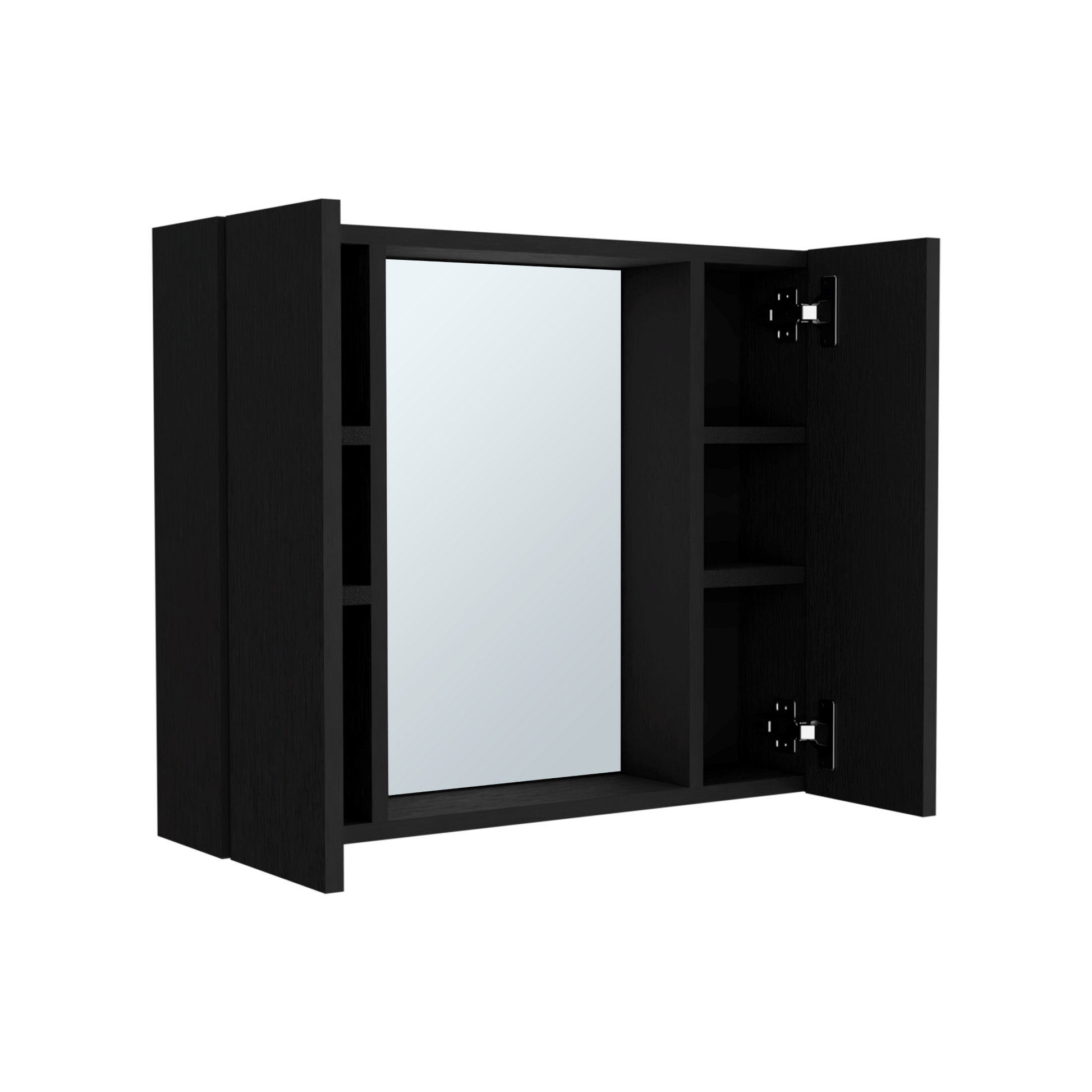 Medicine Cabinet Hops, Double Door, Mirror, One External Shelf, Black Wengue Finish Black Particle Board