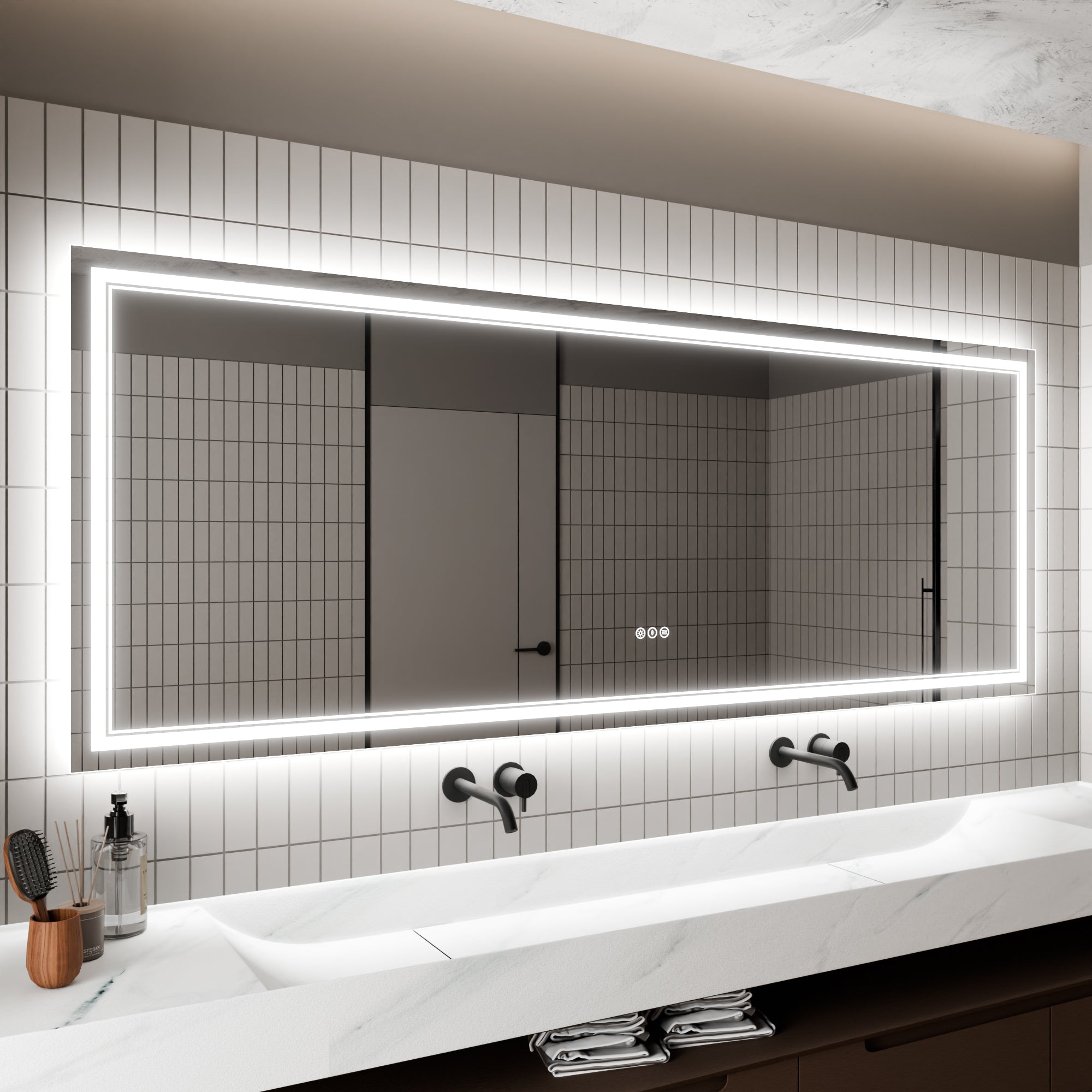 Led Bathroom Mirror, 32X84 Inch Bathroom Vanity Mirrors With Lights, Mirrors For Wall With Smart Touch Button, Anti Fog, Memory Function, Stepless Dimmable Makeup Mirror Horizontal Vertical White Aluminium