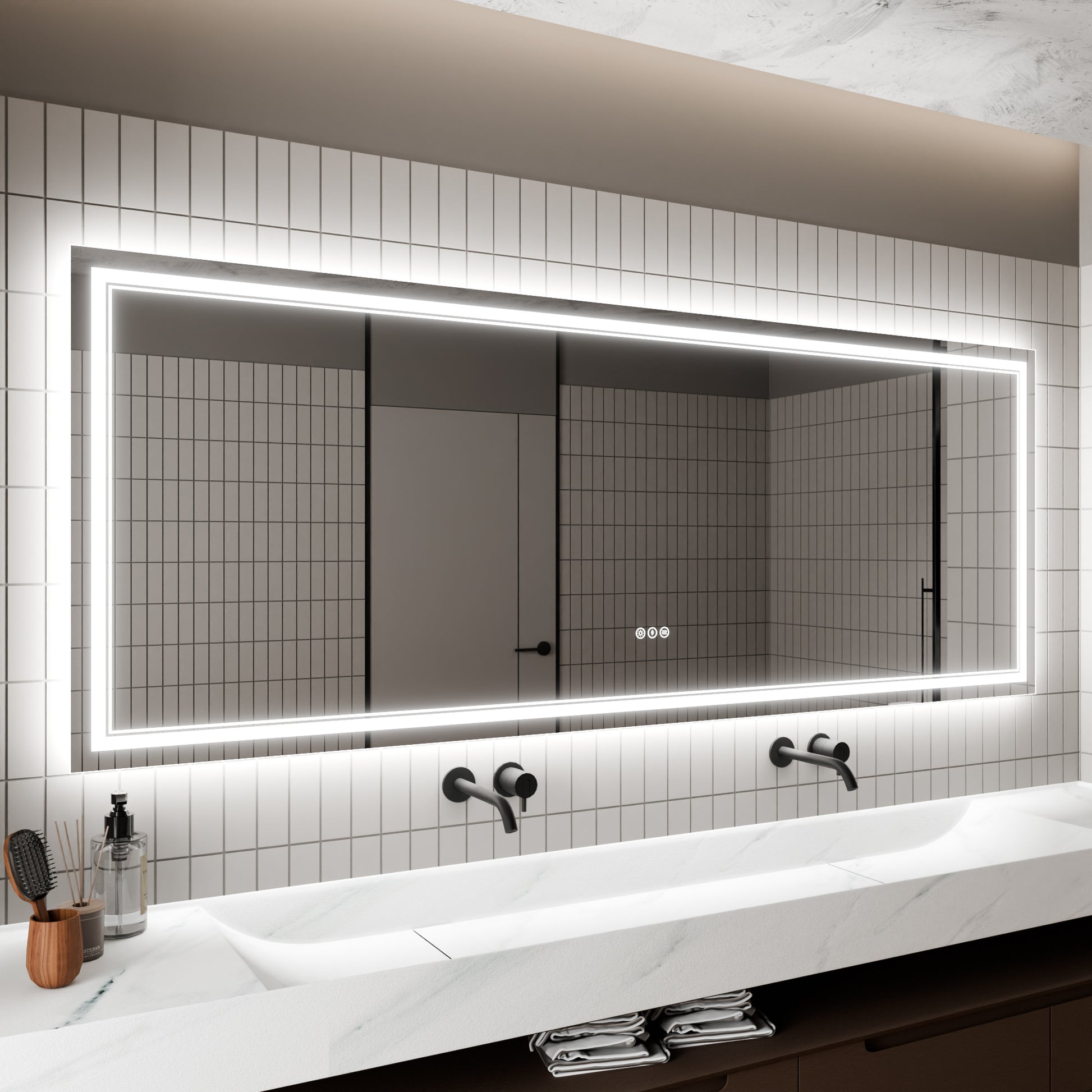 LED Bathroom Mirror, 32x84 inch Bathroom Vanity white-aluminium
