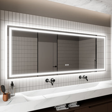 Led Bathroom Mirror, 32X84 Inch Bathroom Vanity Mirrors With Lights, Mirrors For Wall With Smart Touch Button, Anti Fog, Memory Function, Stepless Dimmable Makeup Mirror Horizontal Vertical White Aluminium