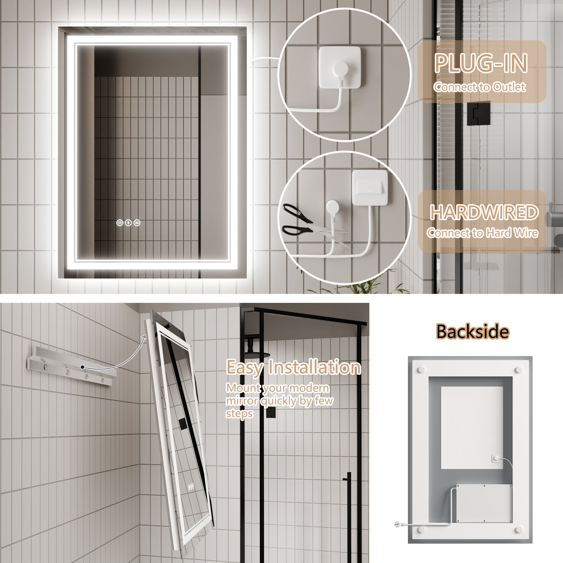 LED Bathroom Mirror, 24x32 inch Bathroom Vanity white-aluminium