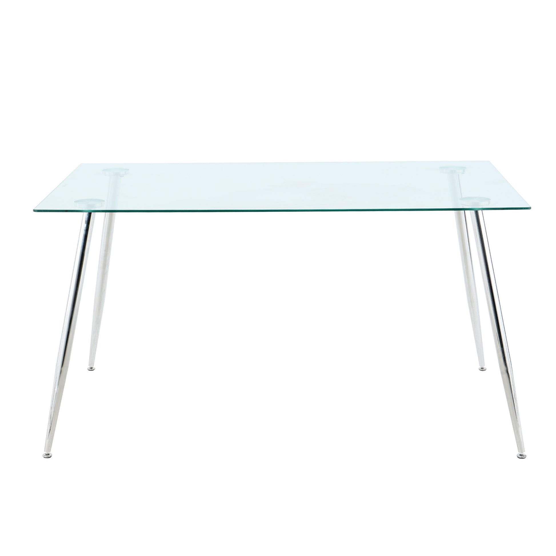 Modern Kitchen Glass Dining Table 63" Rectangular Tempered Glass Table Top,Clear Dining Table Metal Legs, Electroplated Leg Chrome Rectangular Glass