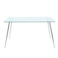 Modern Simple Rectangular Glass Dining Table, Solid Tempered Glass Tabletop, Electroplated Table Legs, Gray Pu Dining Chair Set, Suitable For Restaurant Kitchen Use Set Of 7 Upholstered Chair Glass Gray Pu Seats 6 Metal Rectangular Dining Table With