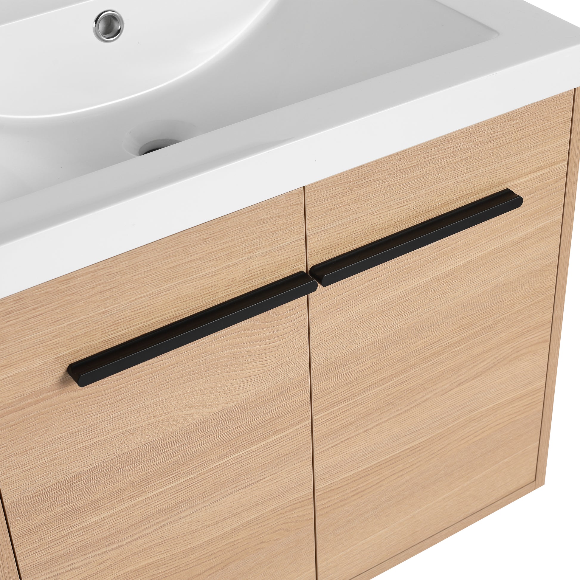 Oak 24 Inch Bathroom Vanity With Resin Countertop Sink, 2 Doors Bathroom Cabinet Set Oak Bathroom American Design Engineered Wood