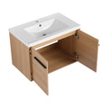 Oak 30 Inch Bathroom Vanity With Resin Countertop Sink, 2 Doors Bathroom Cabinet Set Oak Bathroom American Design Engineered Wood