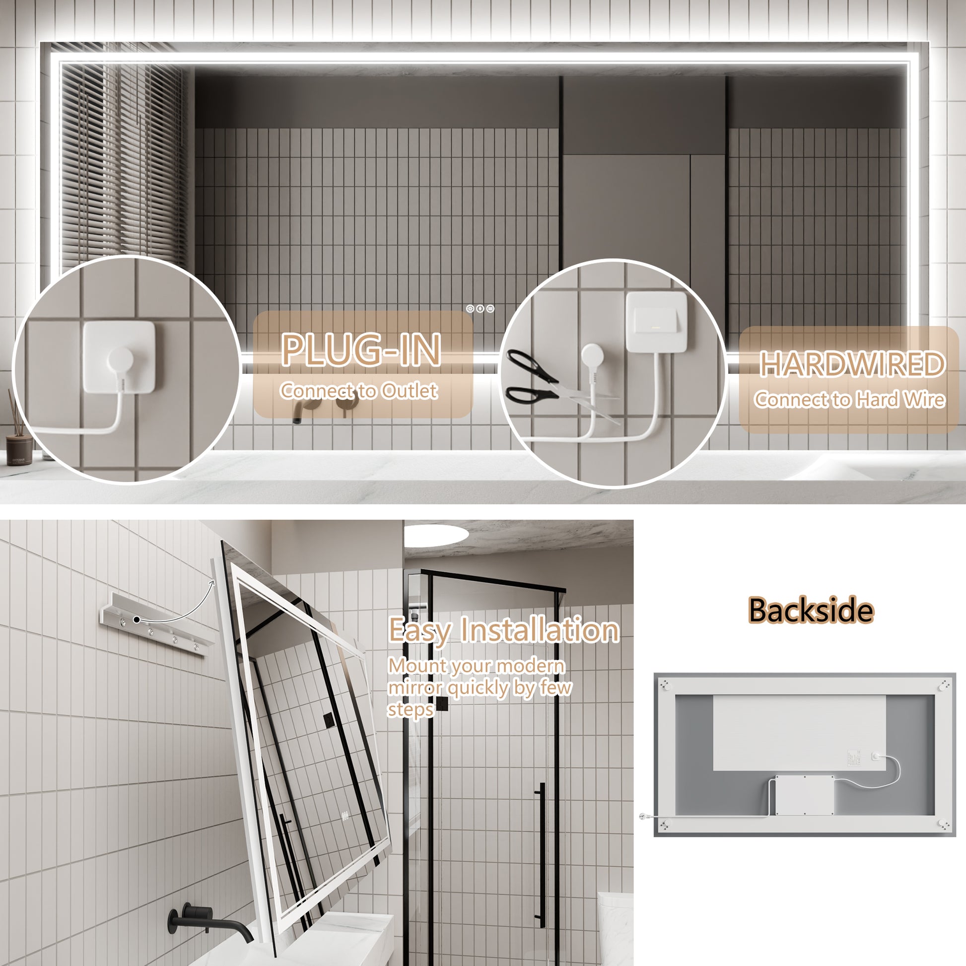 LED Bathroom Mirror, 36x96 inch Bathroom Vanity white-aluminium