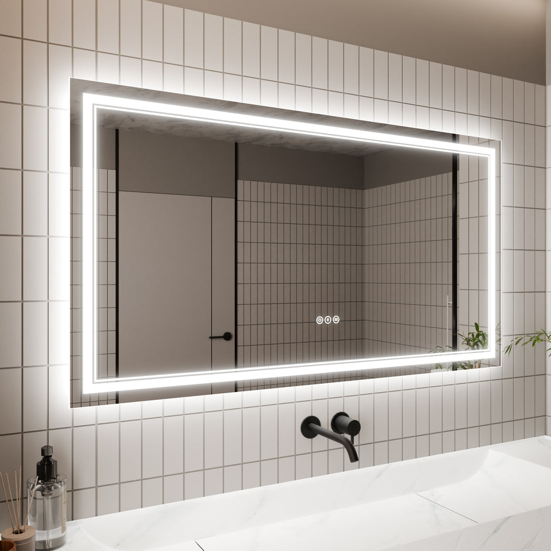 Led Bathroom Mirror, 30X55 Inch Bathroom Vanity Mirrors With Lights, Mirrors For Wall With Smart Touch Button, Anti Fog, Memory Function, Stepless Dimmable Makeup Mirror Horizontal Vertical White Aluminium