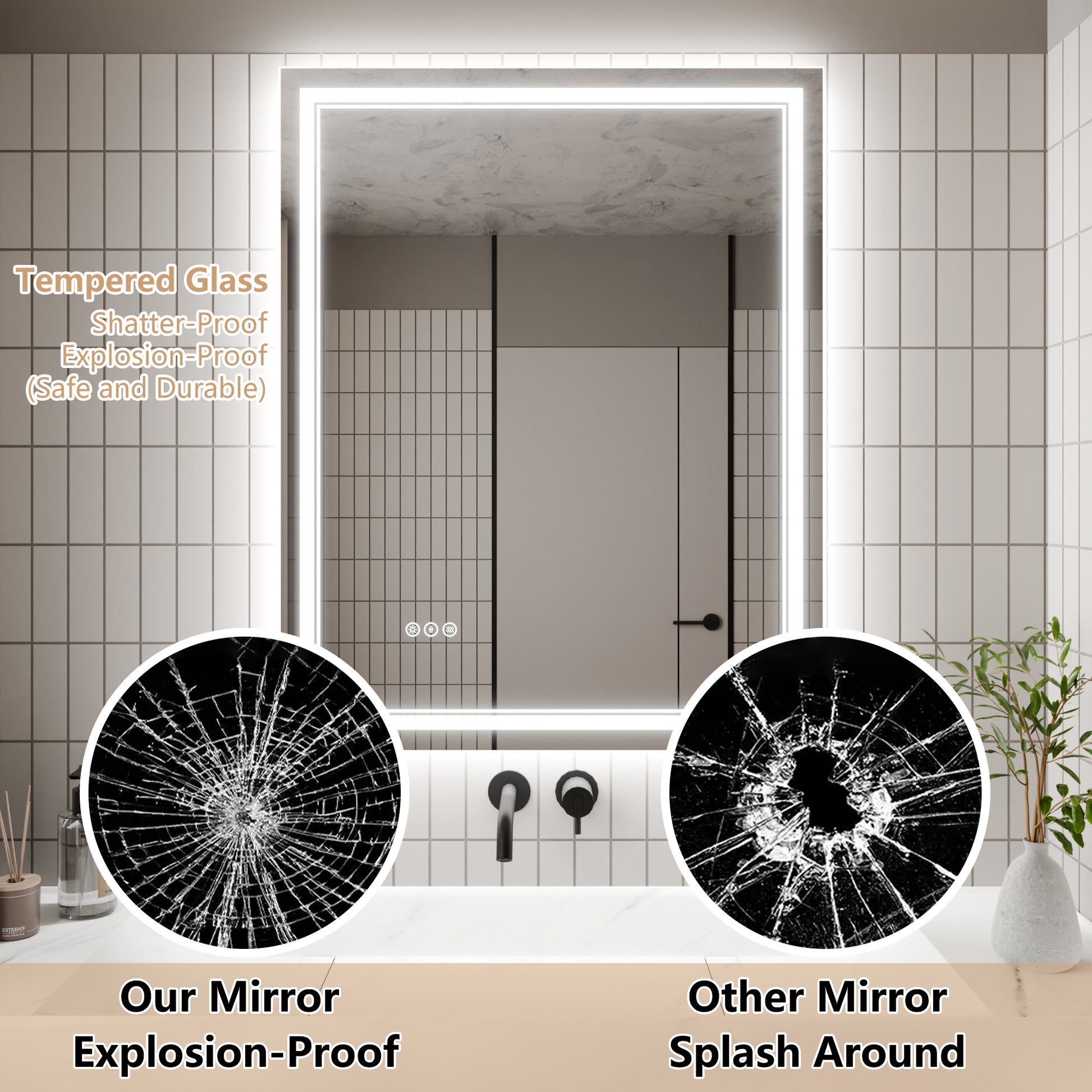 Led Bathroom Mirror, 32X40 Inch Bathroom Vanity Mirrors With Lights, Mirrors For Wall With Smart Touch Button, Anti Fog, Memory Function, Stepless Dimmable Makeup Mirror Horizontal Vertical White Aluminium