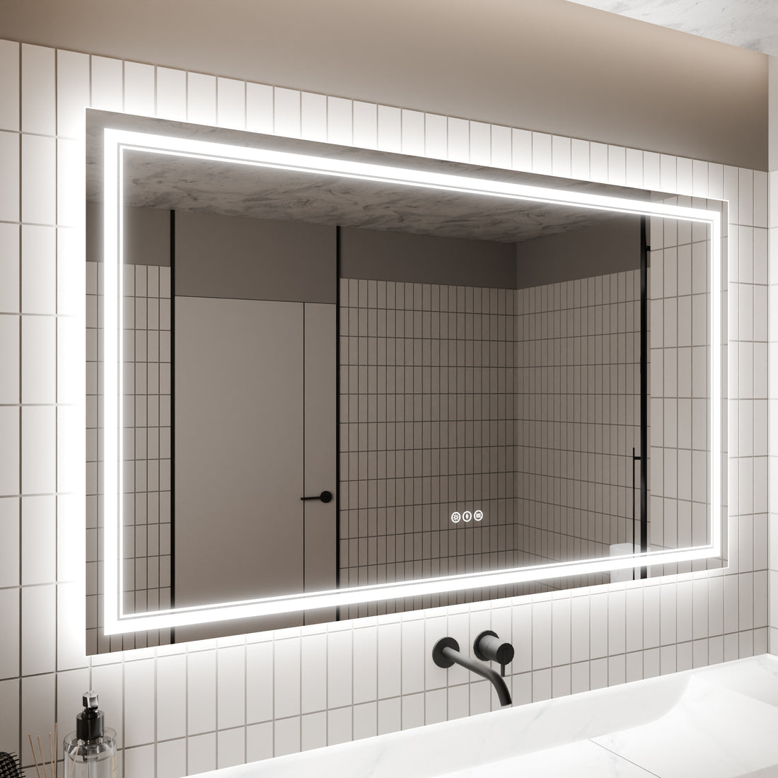 Led Bathroom Mirror, 36X60 Inch Bathroom Vanity Mirrors With Lights, Mirrors For Wall With Smart Touch Button, Anti Fog, Memory Function, Stepless Dimmable Makeup Mirror Horizontal Vertical White Aluminium