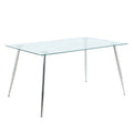 Modern Simple Rectangular Glass Dining Table, Solid Tempered Glass Tabletop, Electroplated Table Legs, Gray Pu Dining Chair Set, Suitable For Restaurant Kitchen Use Set Of 5 Upholstered Chair Glass Gray Pu Seats 4 Metal Rectangular Dining Table With