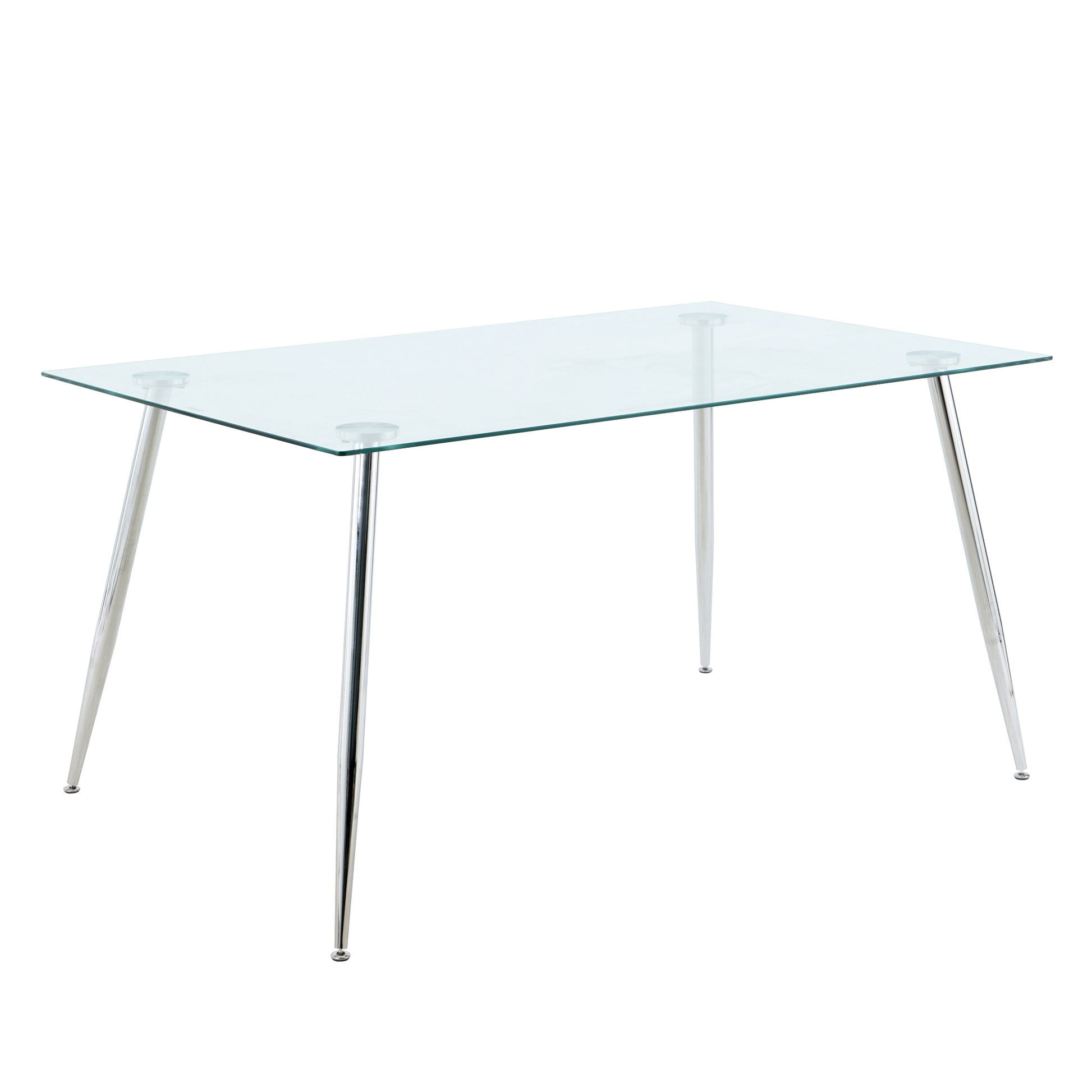 Modern Simple Rectangular Glass Dining Table, Solid Tempered Glass Tabletop, Electroplated Table Legs, Gray Pu Dining Chair Set, Suitable For Restaurant Kitchen Use Set Of 5 Upholstered Chair Glass Gray Pu Seats 4 Metal Rectangular Dining Table With