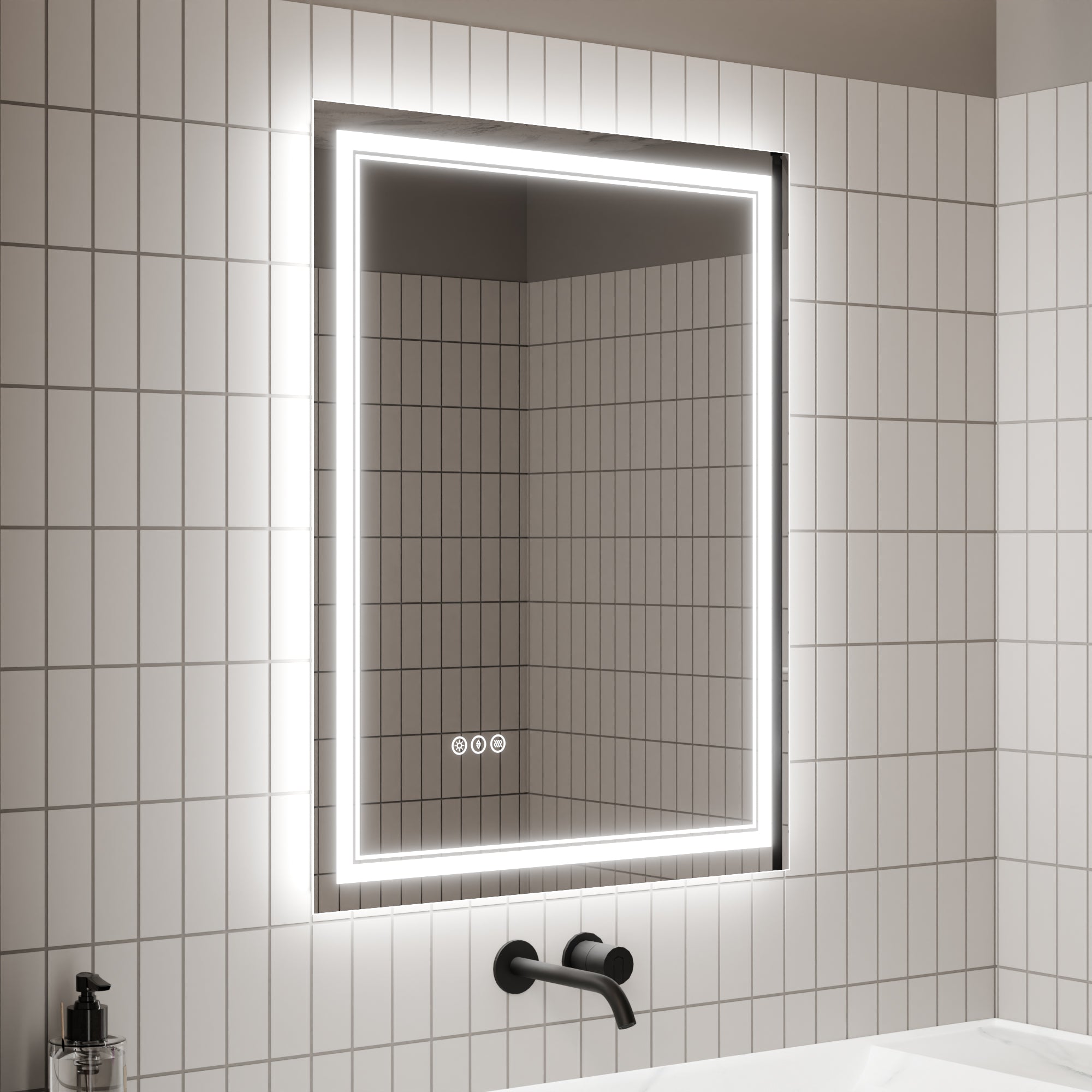 Led Bathroom Mirror, 28X36 Inch Bathroom Vanity Mirrors With Lights, Mirrors For Wall With Smart Touch Button, Anti Fog, Memory Function, Stepless Dimmable Makeup Mirror Horizontal Vertical White Aluminium