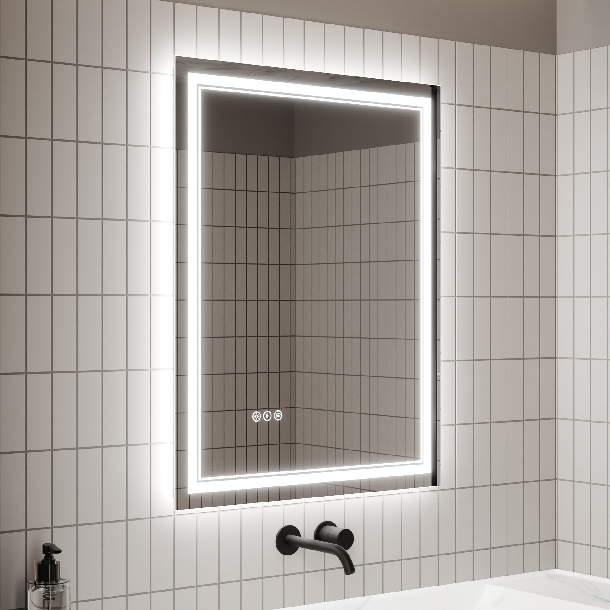 LED Bathroom Mirror, 28x36 inch Bathroom Vanity white-aluminium