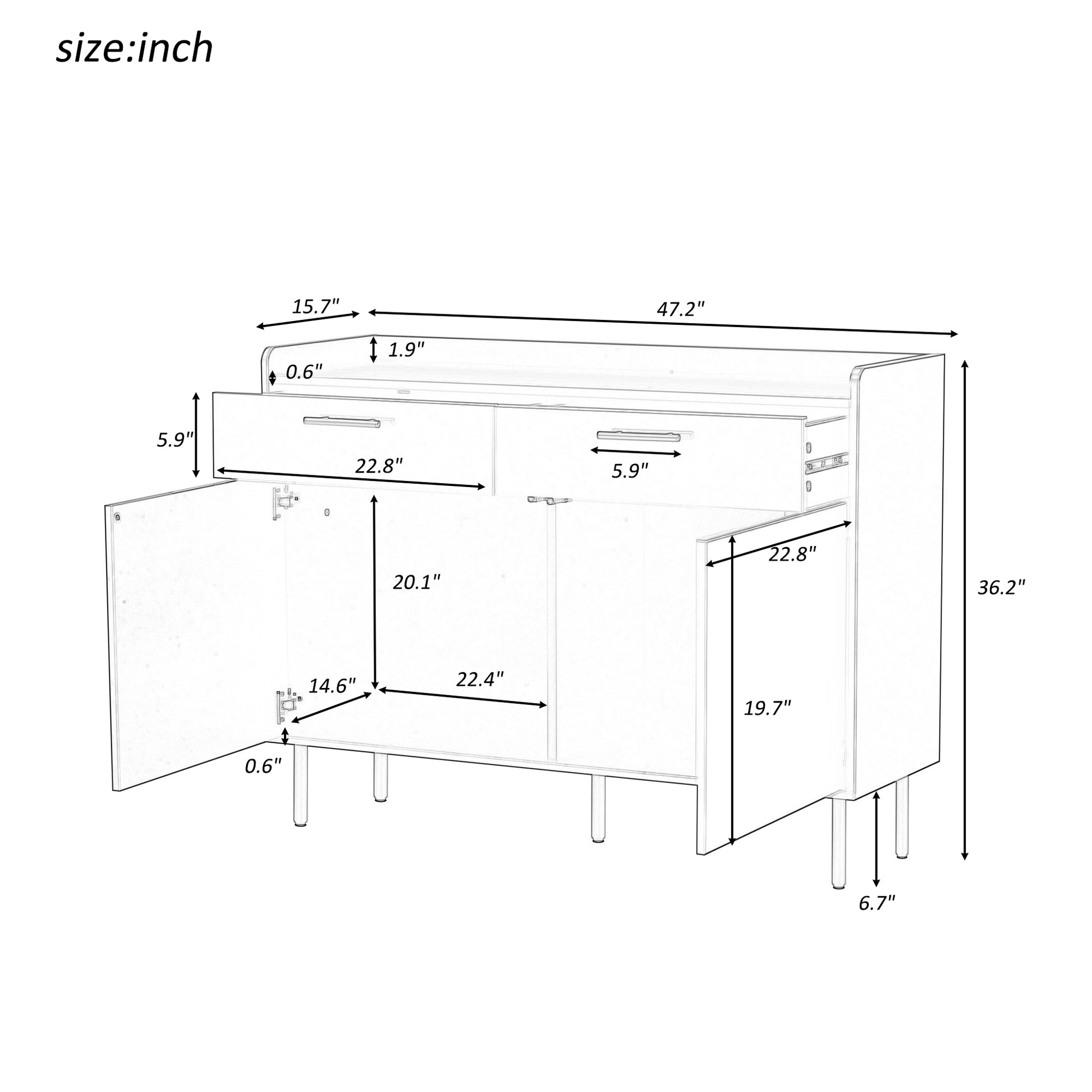 Wooden Storage Cabinet With Drawers, Steel Pipe Table Legs, Suitable For Hallway, Study, Living Room. Black Mdf