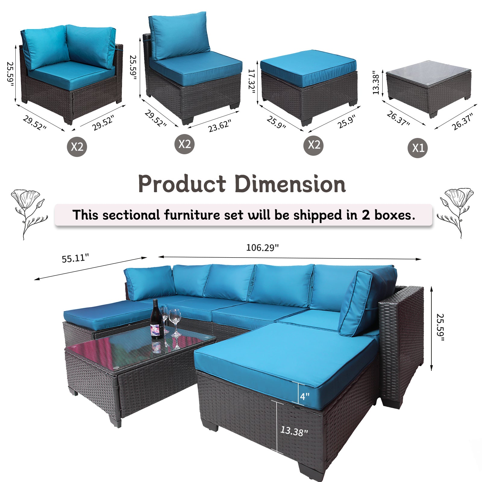 Outdoor Garden Patio Furniture 7 Piece Pe Rattan Wicker Cushioned Sofa Sets And Coffee Table, Patio Furniture Set Outdoor Couch Outdoor Couch Patio Furniture Outdoor Sofa Patio Couch Yes Complete Patio Set Black Blue Rust Resistant Frame Water Resistant