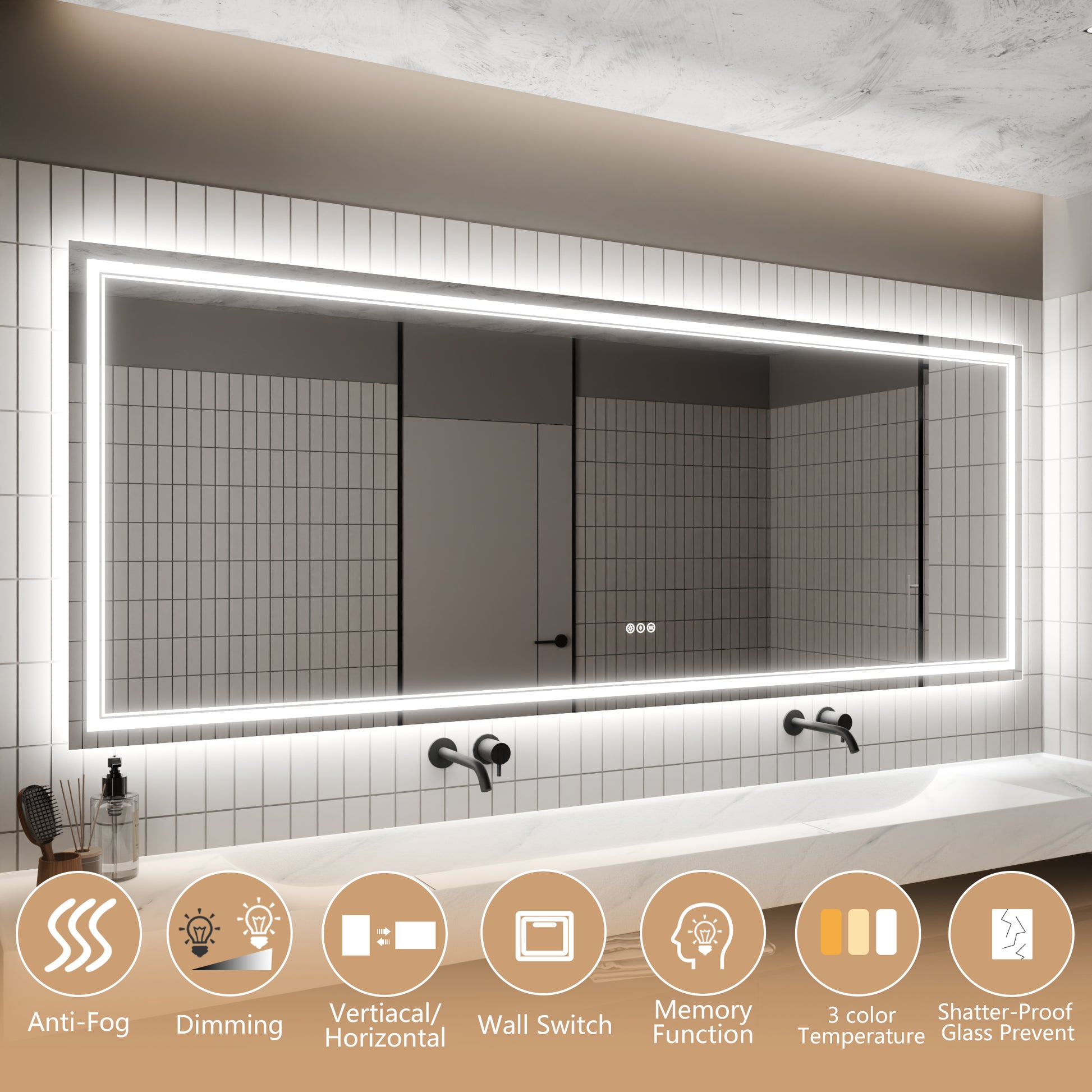 LED Bathroom Mirror, 36x96 inch Bathroom Vanity white-aluminium