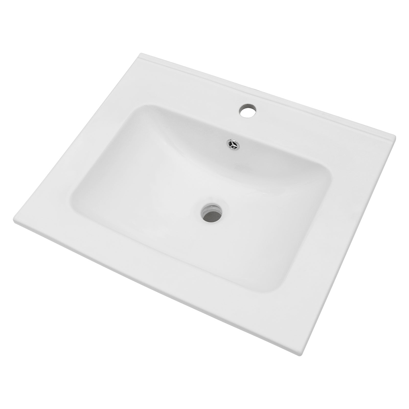 24"X19.7" White Rectangular Single Vanity Top With 1 Faucet Hole And Overflow Sink Only White Ceramic