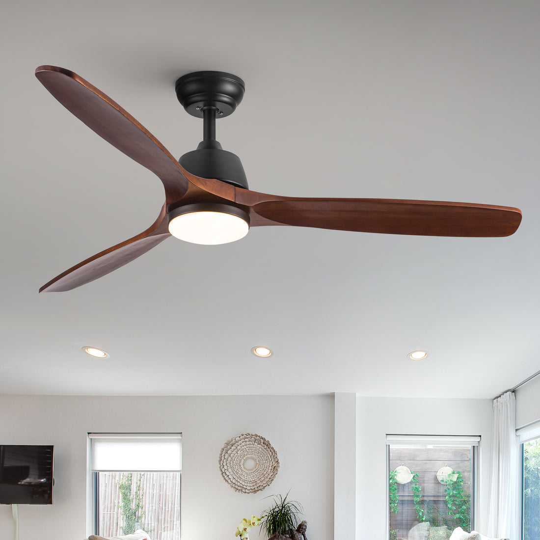 52" Yuhao Farmhouse Rustic Led Ceiling Fan With Remote Control Brown Wood