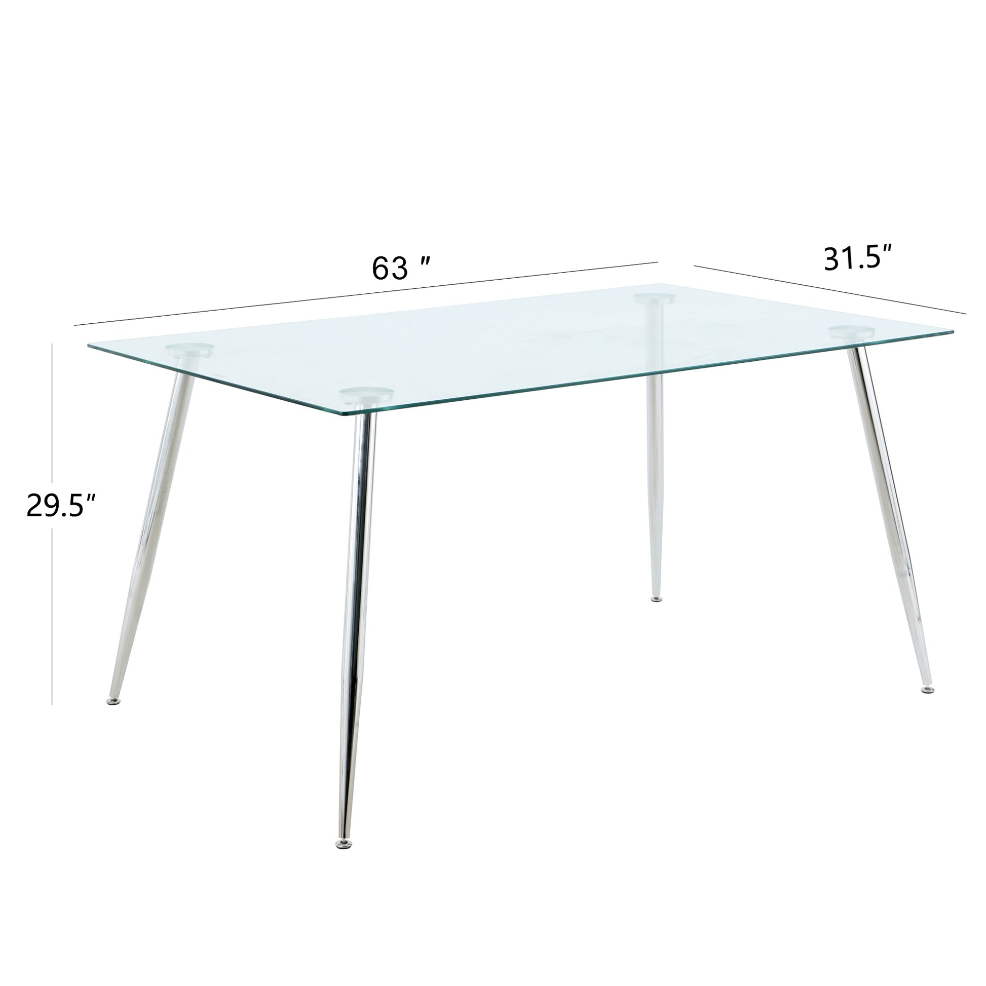 Modern Simple Rectangular Glass Dining Table, Solid Tempered Glass Tabletop, Electroplated Table Legs, Gray Pu Dining Chair Set, Suitable For Restaurant Kitchen Use Set Of 7 Upholstered Chair Glass Gray Pu Seats 6 Metal Rectangular Dining Table With