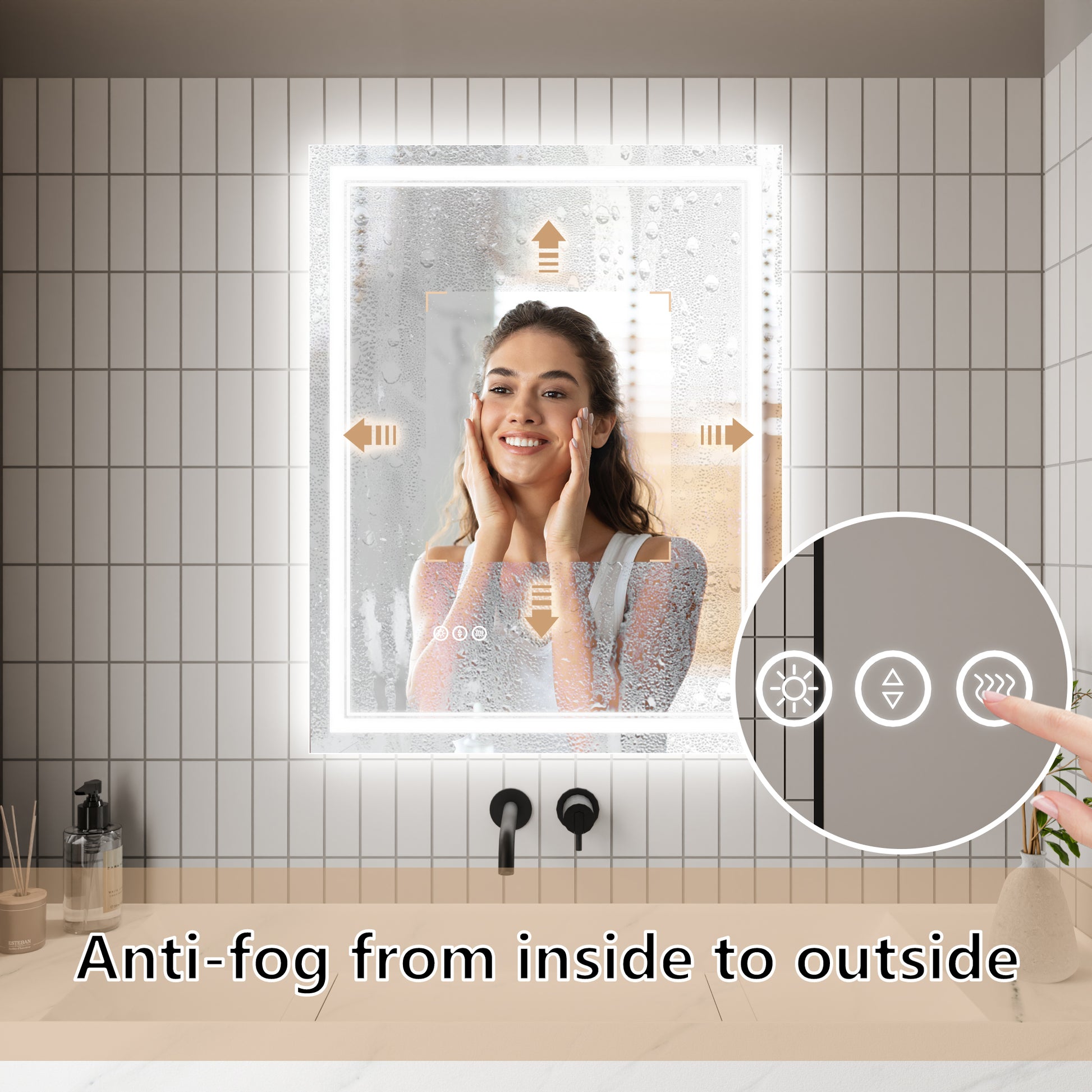 LED Bathroom Mirror, 28x36 inch Bathroom Vanity white-aluminium