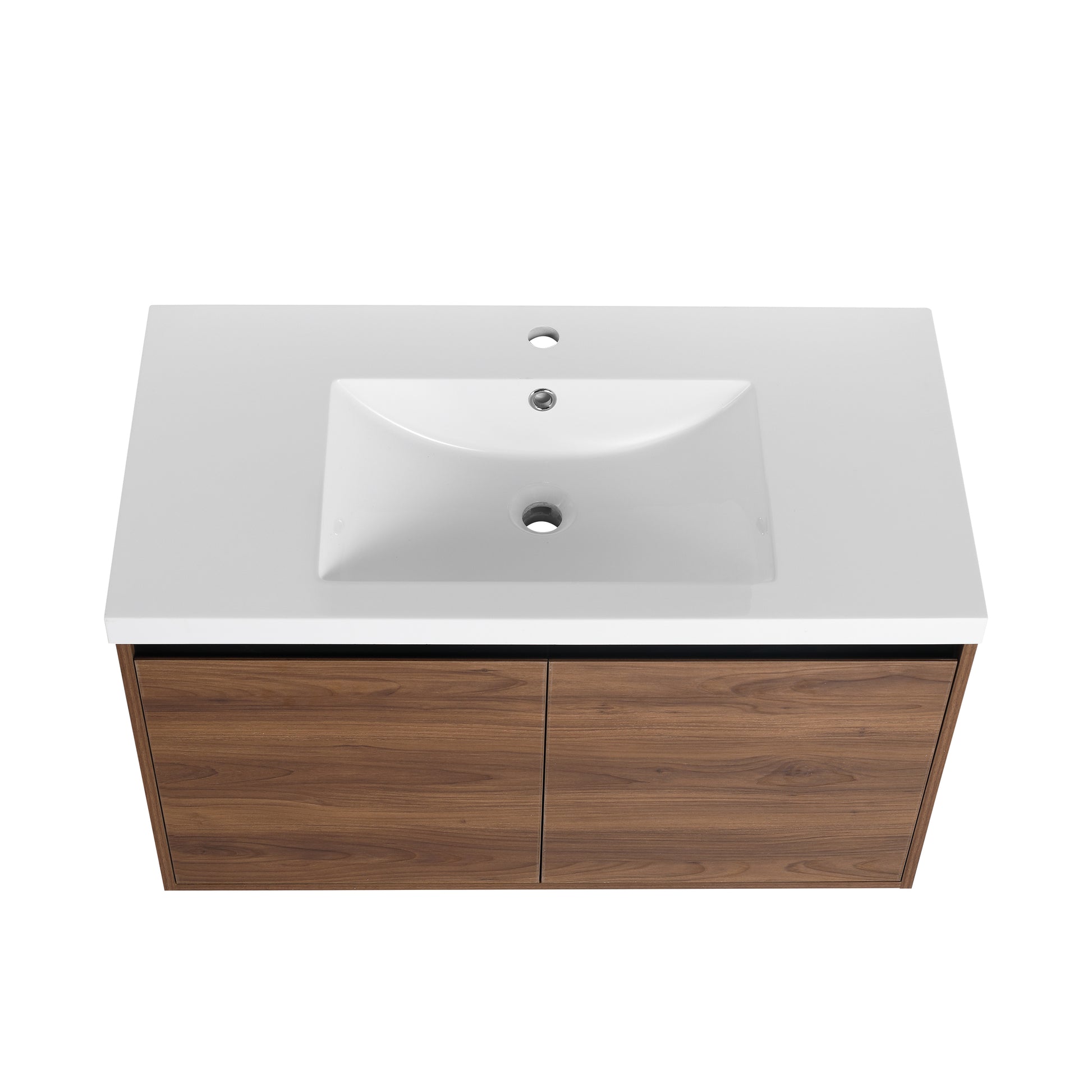 Brown 36 Inch Bathroom Vanity With Resin Countertop Sink, 2 Doors Bathroom Cabinet Set Brown Bathroom American Design Engineered Wood