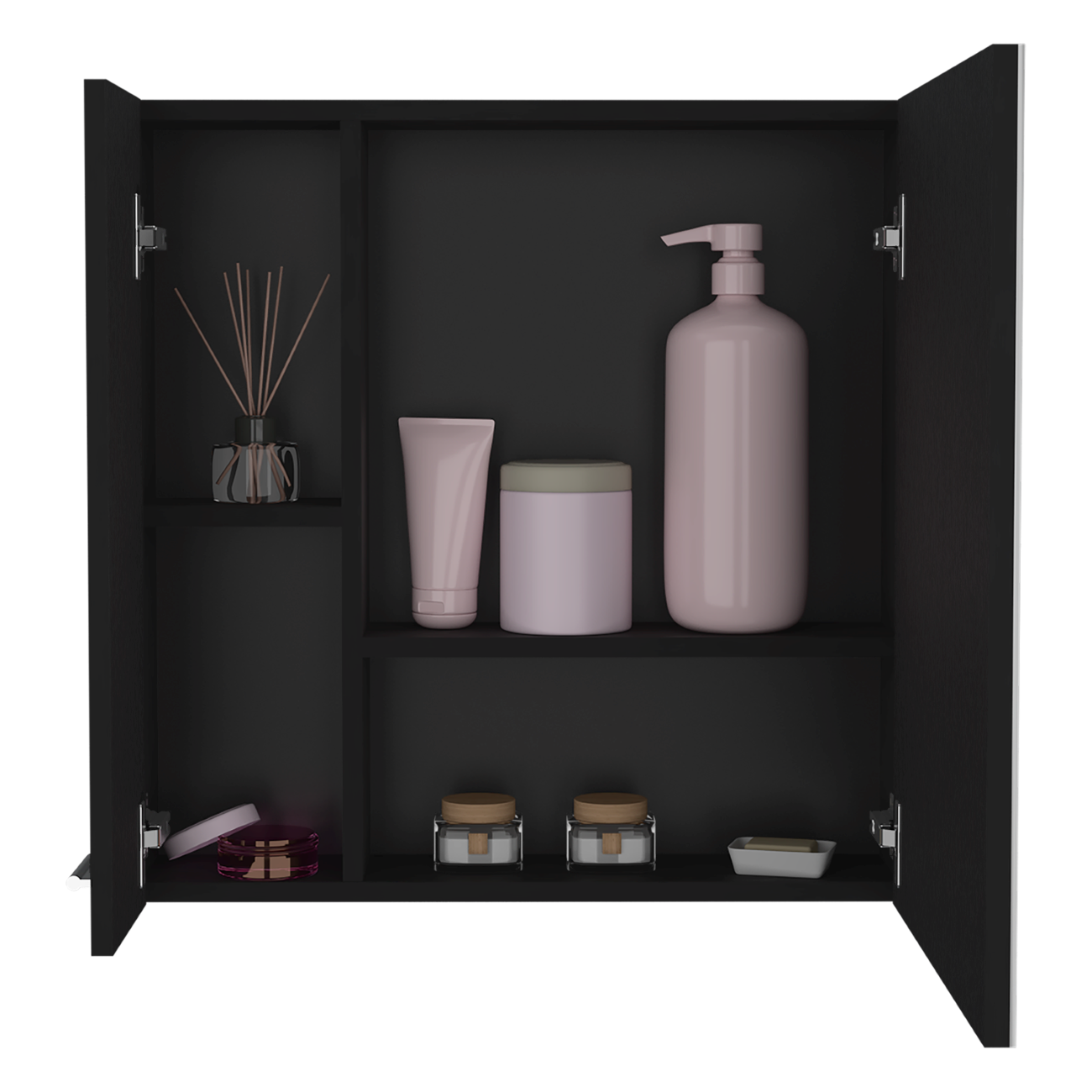 Medicine Cabinet Prague, Four Internal Shelves, Single Door, Black Wengue Finish Black Particle Board