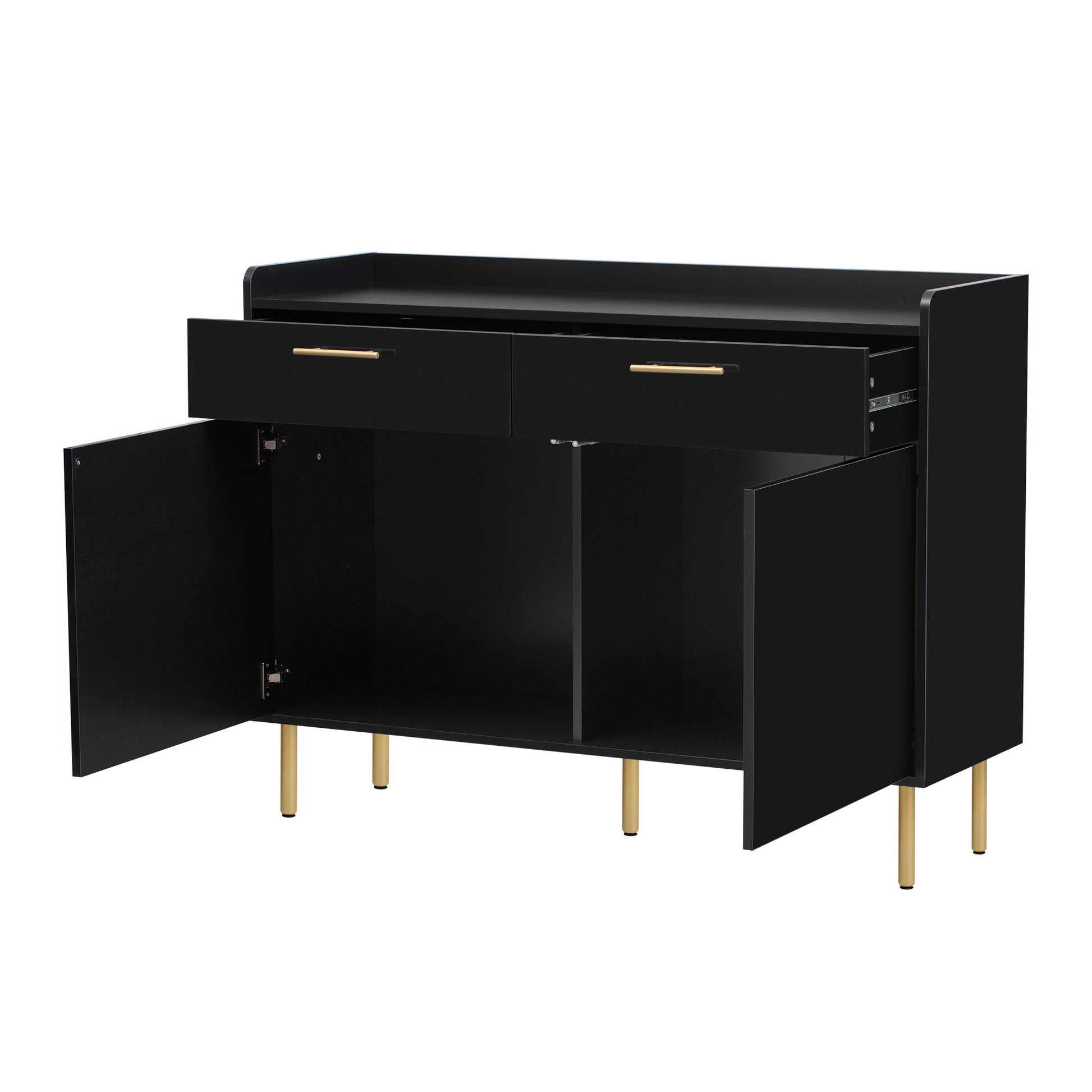 Wooden Storage Cabinet With Drawers, Steel Pipe Table Legs, Suitable For Hallway, Study, Living Room. Black Mdf