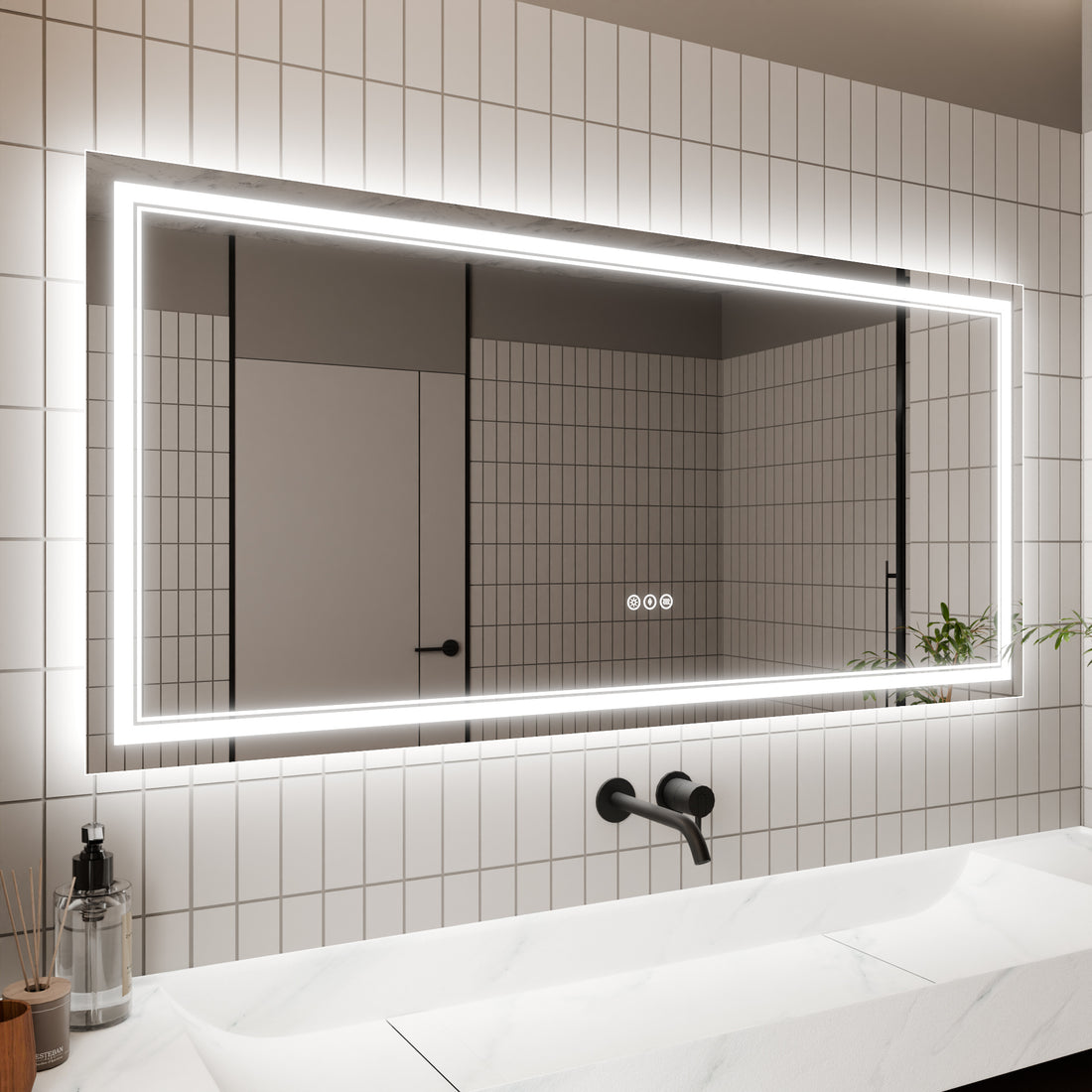 Led Bathroom Mirror, 28X60 Inch Bathroom Vanity Mirrors With Lights, Mirrors For Wall With Smart Touch Button, Anti Fog, Memory Function, Stepless Dimmable Makeup Mirror Horizontal Vertical White Aluminium