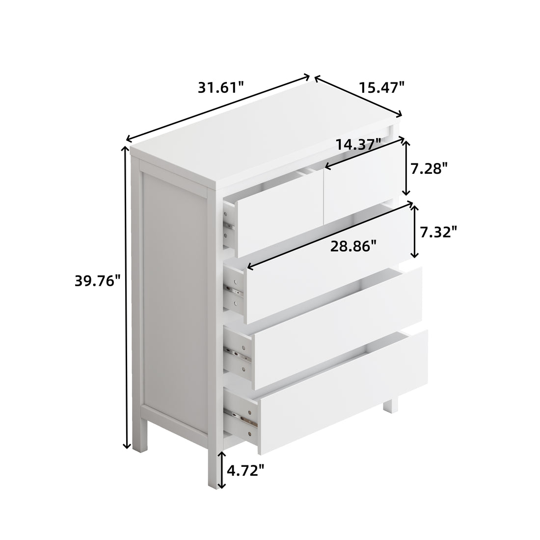 31.61"4 Tier 5 Drawer Mdf Storage Cabinet,For Bedroom,Living Room,Dining Room,Hallways,White White Mdf
