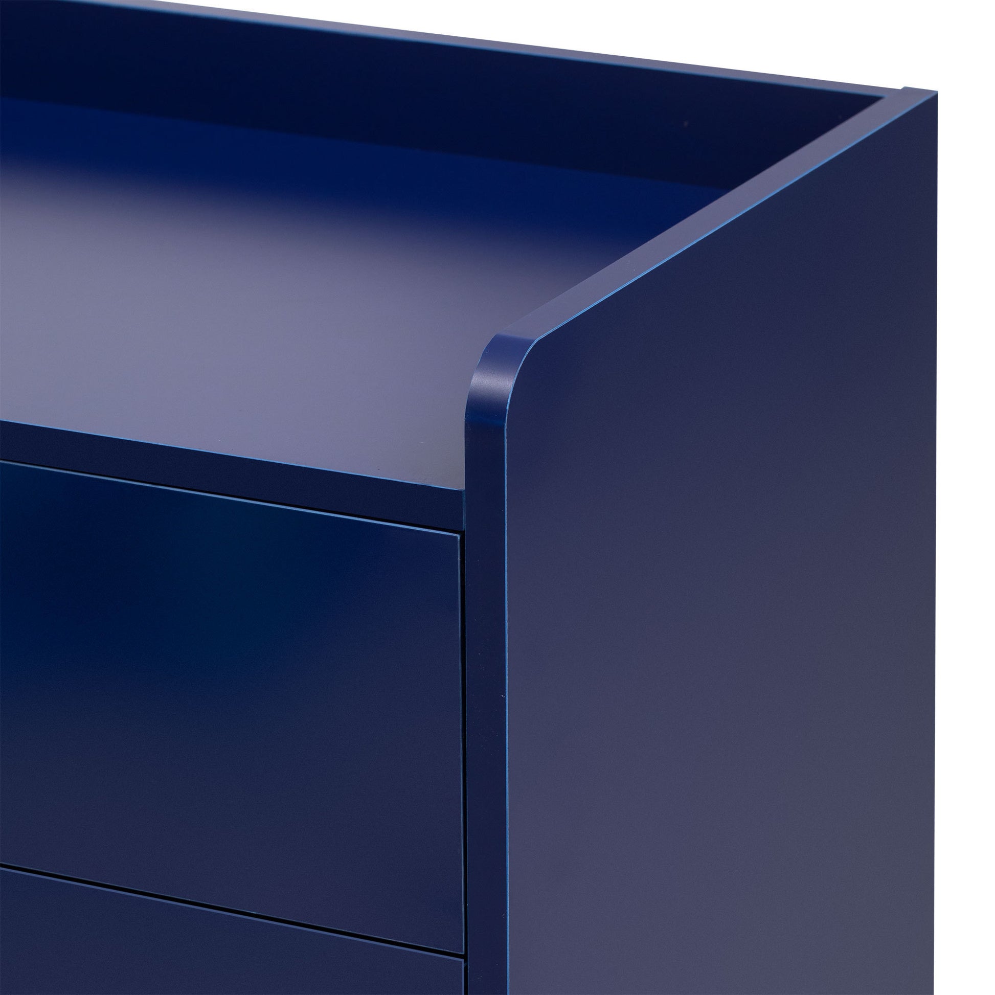 Wooden Storage Cabinet With Drawers, Steel Pipe Table Legs, Suitable For Hallway, Study, Living Room. Navy Blue Mdf