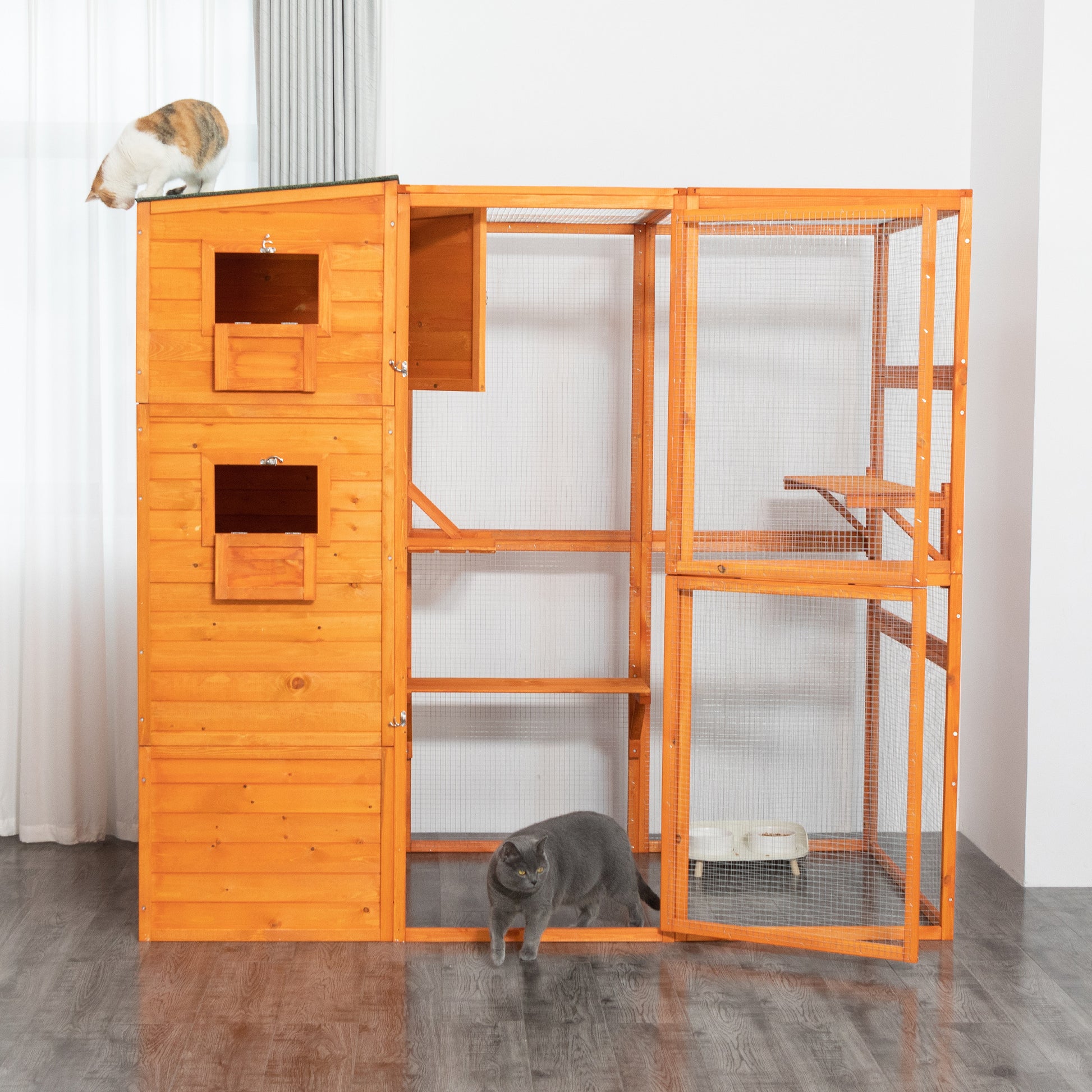 Large Cat Villa.Pet Orange Orange Metal & Wood