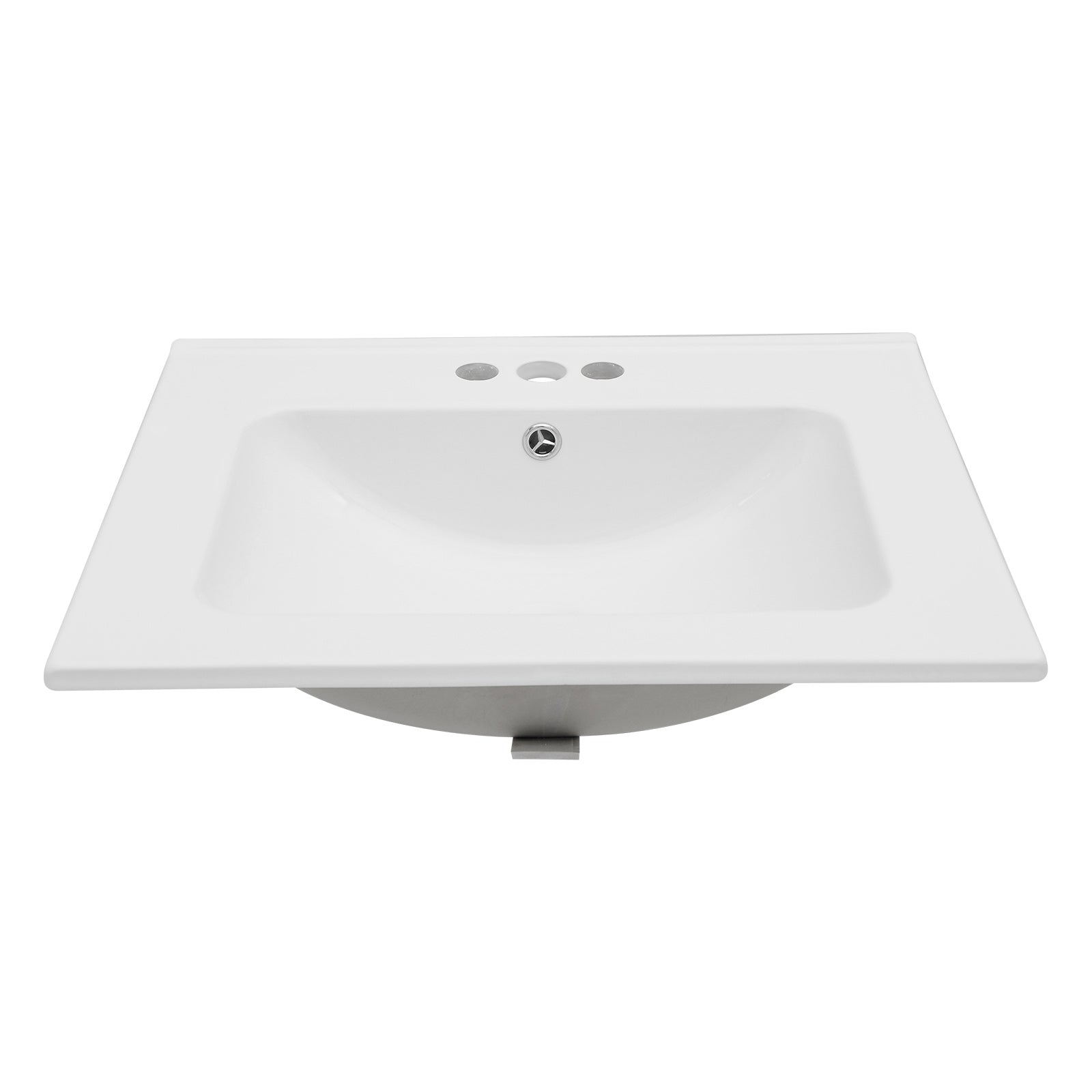 24"X19.7" White Rectangular Single Vanity Top With 3 Faucet Hole And Overflow Sink Only White Ceramic