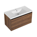 Brown 36 Inch Bathroom Vanity With Resin Countertop Sink, 2 Doors Bathroom Cabinet Set Brown Bathroom American Design Engineered Wood