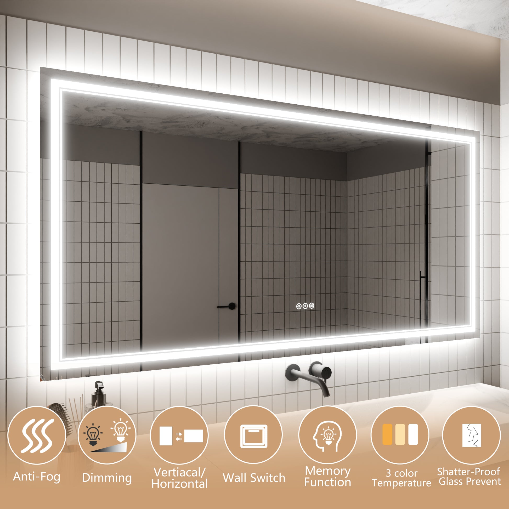 LED Bathroom Mirror, 36x72 inch Bathroom Vanity white-aluminium