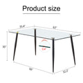 Modern Minimalist Rectangular Transparent Tempered Glass Dining Table, 0.4 Inches Thick, Black Metal Legs, Suitable For Kitchen, Dining Room, And Living Room 63 