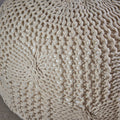 Bordeaux Knitted Cotton Round Pouf, Beige Beige Cotton