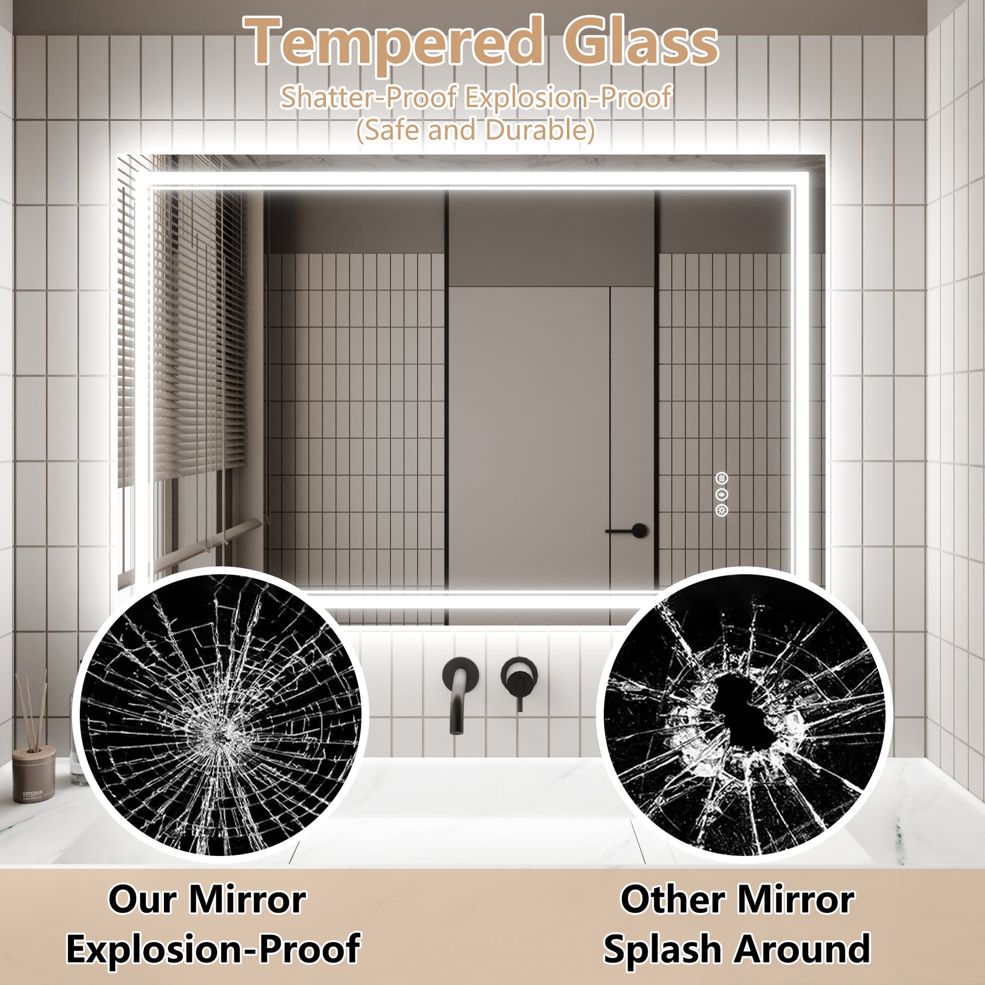 LED Bathroom Mirror, 32x48 inch Bathroom Vanity white-aluminium