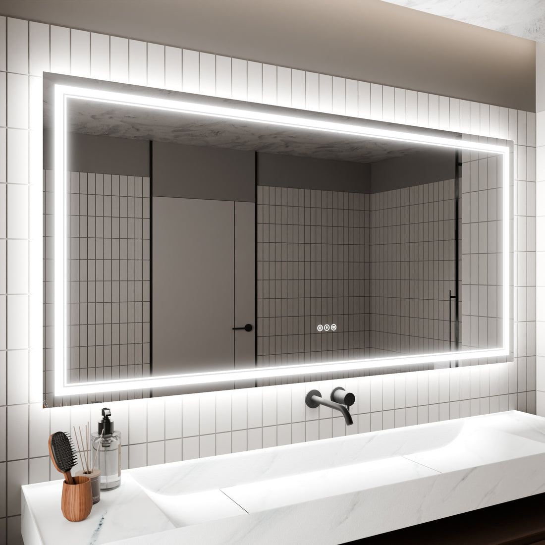 Led Bathroom Mirror, 36X72 Inch Bathroom Vanity Mirrors With Lights, Mirrors For Wall With Smart Touch Button, Anti Fog, Memory Function, Stepless Dimmable Makeup Mirror Horizontal Vertical White Aluminium