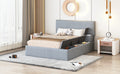 Full Size Upholstered Platform Bed With Lateral Storage Compartments And Thick Fabric, Velvet, Gray Gray Velvet