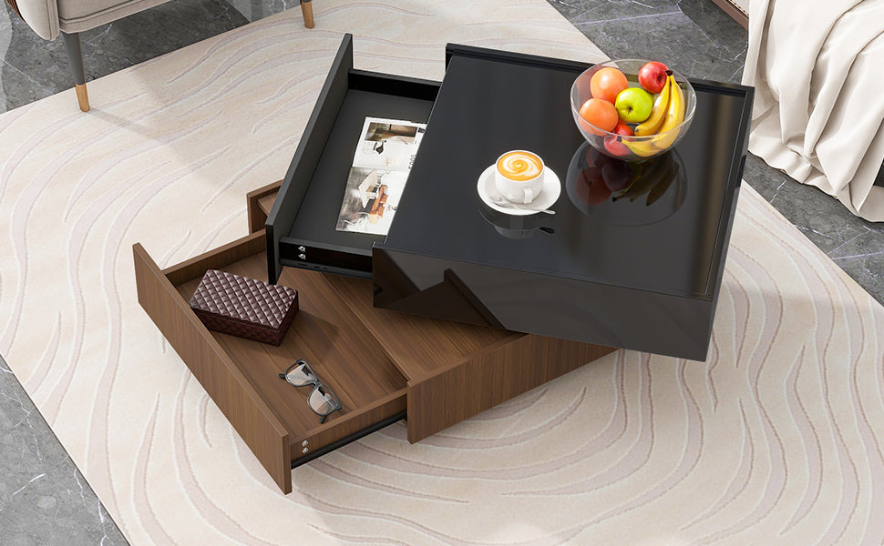 ON TREND Multi functional Square 360 Rotating Coffee black + dark walnut-primary living
